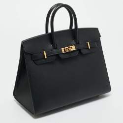 مملوكة مسبقًا Hermes Noir Epsom Leather Gold Finish Birkin Sellier 25 Bag