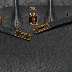 مملوكة مسبقًا Hermes Noir Epsom Leather Gold Finish Birkin Sellier 25 Bag