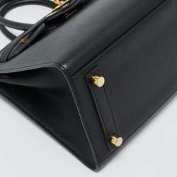 مملوكة مسبقًا Hermes Noir Epsom Leather Gold Finish Birkin Sellier 25 Bag