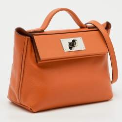 Pre Owned Hermès Orange Evercolor and Swift Leather Silver Finish 24/24 21 Bag 