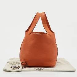 Pre Owned Hermes Orange Togo Leather Picotin Lock 18 Bag