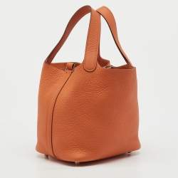 Pre Owned Hermes Orange Togo Leather Picotin Lock 18 Bag
