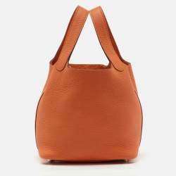 Pre Owned Hermes Orange Togo Leather Picotin Lock 18 Bag