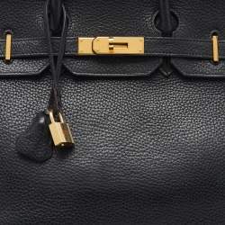 Pre Owned Hermes Black Taurillon Clemence Leather Gold Finish Birkin 35 Bag