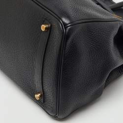 Pre Owned Hermes Black Taurillon Clemence Leather Gold Finish Birkin 35 Bag
