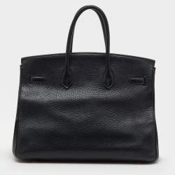 Pre Owned Hermes Black Taurillon Clemence Leather Gold Finish Birkin 35 Bag