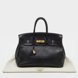 Pre Owned Hermes Black Taurillon Clemence Leather Gold Finish Birkin 35 Bag