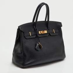 Pre Owned Hermes Black Taurillon Clemence Leather Gold Finish Birkin 35 Bag