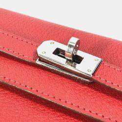 Pre Owned Hermes Kelly Chevre Rouge Coupe Red Medium Compact Trifold Wallet