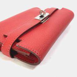 Pre Owned Hermes Kelly Chevre Rouge Coupe Red Medium Compact Trifold Wallet