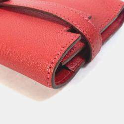 Pre Owned Hermes Kelly Chevre Rouge Coupe Red Medium Compact Trifold Wallet