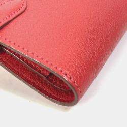 Pre Owned Hermes Kelly Chevre Rouge Coupe Red Medium Compact Trifold Wallet