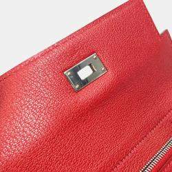 Pre Owned Hermes Kelly Chevre Rouge Coupe Red Medium Compact Trifold Wallet