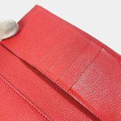 Pre Owned Hermes Kelly Chevre Rouge Coupe Red Medium Compact Trifold Wallet