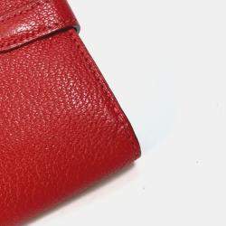 Pre Owned Hermes Kelly Chevre Rouge Coupe Red Medium Compact Trifold Wallet