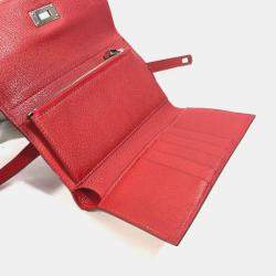 Pre Owned Hermes Kelly Chevre Rouge Coupe Red Medium Compact Trifold Wallet
