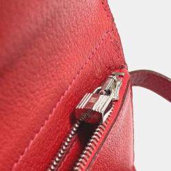 Pre Owned Hermes Kelly Chevre Rouge Coupe Red Medium Compact Trifold Wallet