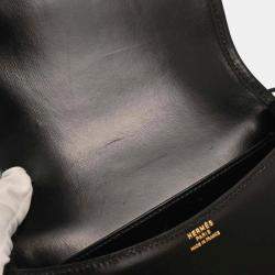 Pre Owned Hermes Black Box Calf Double H Shoulder Bag