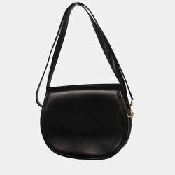 Pre Owned Hermes Black Box Calf Double H Shoulder Bag