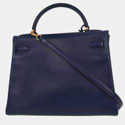 Pre Owned Hermes Kelly 32 Retourne 2way Blue Indigo Ardennes Handbag