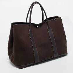 Pre Owned Hermes Chocolat Toile and Negonda Leather Garden Party GM Bag