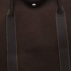 Pre Owned Hermes Chocolat Toile and Negonda Leather Garden Party GM Bag