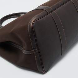Pre Owned Hermes Chocolat Toile and Negonda Leather Garden Party GM Bag