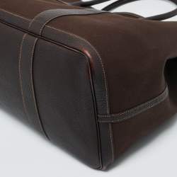 Pre Owned Hermes Chocolat Toile and Negonda Leather Garden Party GM Bag