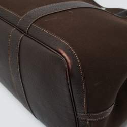 Pre Owned Hermes Chocolat Toile and Negonda Leather Garden Party GM Bag