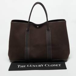 Pre Owned Hermes Chocolat Toile and Negonda Leather Garden Party GM Bag
