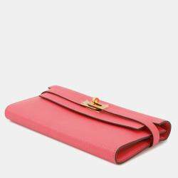 Pre Owned Hermes Kelly Wallet Long Rose Lipstick Chevre Myzore Goatskin