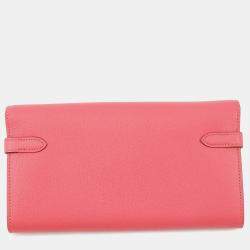 Pre Owned Hermes Kelly Wallet Long Rose Lipstick Chevre Myzore Goatskin