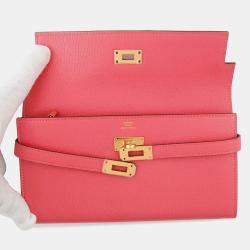 Pre Owned Hermes Kelly Wallet Long Rose Lipstick Chevre Myzore Goatskin