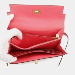 Pre Owned Hermes Kelly Wallet Long Rose Lipstick Chevre Myzore Goatskin