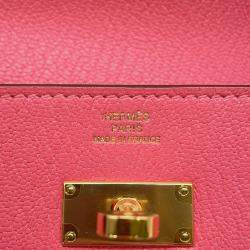 Pre Owned Hermes Kelly Wallet Long Rose Lipstick Chevre Myzore Goatskin