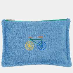 Pre Owned Hermes Les Cabans Flat Pouch Blue Cotton PM