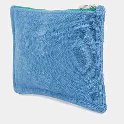 Pre Owned Hermes Les Cabans Flat Pouch Blue Cotton PM