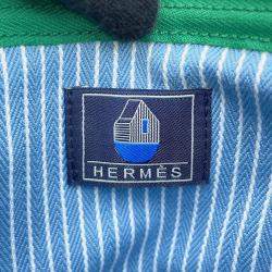Pre Owned Hermes Les Cabans Flat Pouch Blue Cotton PM