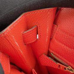 Pre Owned Hermes Kelly 32 Orange Poppy Taurillon Clemence Bag