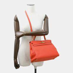 Pre Owned Hermes Kelly 32 Orange Poppy Taurillon Clemence Bag