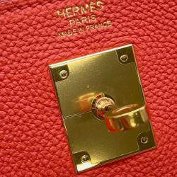 Pre Owned Hermes Kelly 32 Orange Poppy Taurillon Clemence Bag