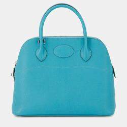 Pre Owned Hermes Bolide 31 Turquoise Chevre Myzore Goatskin Bag