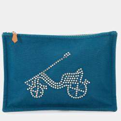 Pre Owned Hermes Velocipedist Blue Cotton Pouch