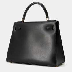 Pre Owned Hermes Kelly Sellier Black Box Calf Leather Size 28