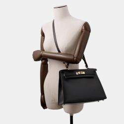 Pre Owned Hermes Kelly Sellier Black Box Calf Leather Size 28