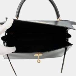 Pre Owned Hermes Kelly Sellier Black Box Calf Leather Size 28