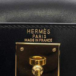 Pre Owned Hermes Kelly Sellier Black Box Calf Leather Size 28