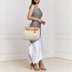 Pre Owned حقيبة هيرميس هيرباج 31 قماش تويلي إيكرو/طبيعي جلدي عجل فاش