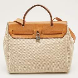 Pre Owned حقيبة هيرميس هيرباج 31 قماش تويلي إيكرو/طبيعي جلدي عجل فاش