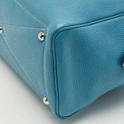 Pre Owned Hermes Bleu Jean Taurillon Clemence Leather Victoria II Fourre Tout 35 Bag